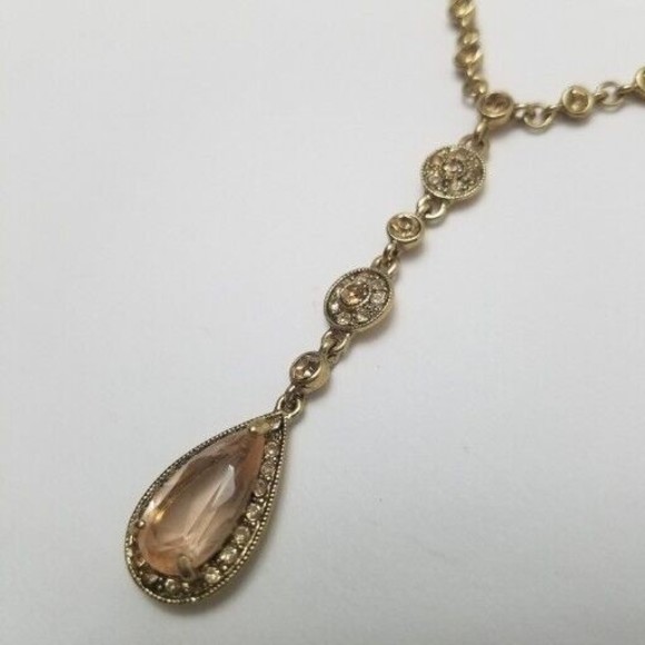 Vintage Monet Teardrop Y drop Necklace Gold Tone 16" w/ 2" drop - Picture 3 of 6